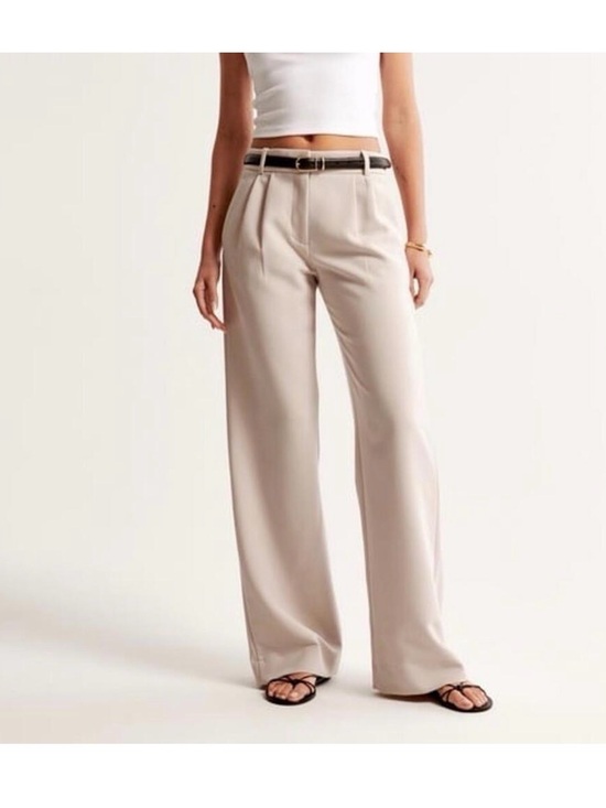 Abercrombie & Fitch Pants - Abercrombie & Fitch Wide-Leg Pleated Trousers in Light Beige